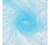 QUARKZMAN Mantel Blanco Perla 10 Pies, Tela Tulle con Perlas 108x60 Pulgadas, Tulle Suave Encaje Malla para Decoración De Mesa, Ducha De Novia, Arco Nupcial, Velo, Azul Cielo