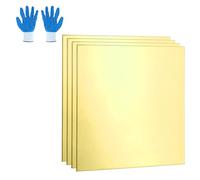 QUARKZMAN Paquete De 4 Lámina De Latón 0.8mmx50mmx50mm Con Guantes | Placas Metálicas Delgadas De Latón H62, Para Manualidades DIY Modelado Joyería Reparación Eléctrica Industrial