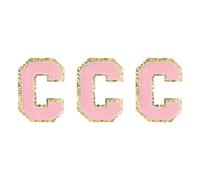 QUARKZMAN Parches de Letras Chenille C de Gran Tamaño 80mm/3.15" Parches Bordados de Letras C con Lustre Dorado para Ropa Zapatos Sombreros Mochilas Paquete de 3 (Rosa)