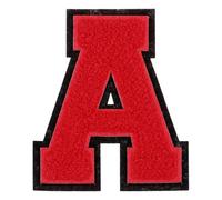 QUARKZMAN Parches De Letras De Felpa, Letra A De 4" Parches Para Planchar Aplicaciones Decorativas Para Coser Para Reparar Ropa Jeans Zapatos Gorros DIY (Borde Negro Rojo)