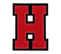QUARKZMAN Parches De Letras De Felpa, Letra H De 4" Parches Para Planchar Aplicaciones Decorativas Para Coser Para Reparar Ropa Jeans Zapatos Gorros DIY (Borde Negro Rojo)