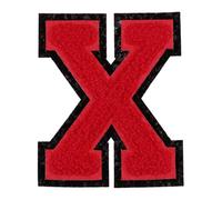 QUARKZMAN Parches De Letras De Felpa, Letra X De 4" Parches Para Planchar Aplicaciones Decorativas Para Coser Para Reparar Ropa Jeans Zapatos Gorros DIY (Borde Negro Rojo)