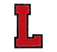 QUARKZMAN Parches De Letras De Felpa, Letras L De 4" Parches Para Planchar Aplicaciones Decorativas Para Coser Para Reparar Ropa Jeans Zapatos Gorros DIY (Borde Negro Rojo)