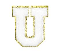 QUARKZMAN Parches De Letras para Planchar 2.2" con Pegatina adherente | Parches De Letra-U Iniciales De Felpa Borde Dorado Aplicación De Bordado De Alfabeto, Para Reparación Y Decoración