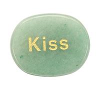 QUARKZMAN Piedras Inspiracionales Grabadas, Piedras Naturales Ovaladas De Cristal para Pulgar con Palabras Grabadas para Mujeres Regalos Anti-Estrés, Aventurina Verde (Kiss)