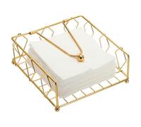 QUARKZMAN Porta Servilletas Cuadrado De Metal, 18x18x7 cm Porta Servilletas Plano, Decoración Rústica Elegante Para Hogar Cocina Hoteles Restaurantes Cafetería, Dorado