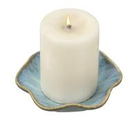 QUARKZMAN Portavelas De Cerámica De 4 Pulgadas Plato para Velas Bandeja para Incienso Soporte para Velitas Decoración Rústica Vintage para El Hogar Hoja De Loto Azul Retro