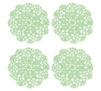 QUARKZMAN Posavasos de Tela, 4 Piezas 4" - Individuales de Ganchillo de Algodón Tejido, Posavasos de Encaje Bordado con Patrón Floral para Decoración de Bodas y Fiestas (Crema Verde)