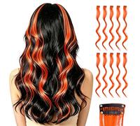 QUARKZMAN QUARKZMAN Extensiones De Cabello Con Clip De Colores 55cm Naranja 10 Piezas|Extensiones Rizadas Y Onduladas Para Mujeres Y Niñas Mechas Peluca Sintética Para Fiestas Cosplay Y