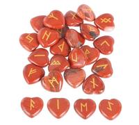 QUARKZMAN QUARKZMAN Juego De Piedras Rúnicas Con Alfabeto De Cristal Rojo 25 Piezas|Elder Futhark Grabado Piedras De Corazón De Jaspe Para Amor Equilibrio Meditación Masaje Regalo Piedras
