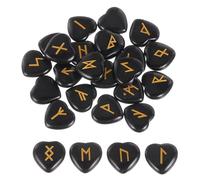 QUARKZMAN QUARKZMAN Juego De Piedras Rúnicas Con Alfabeto Elder Negra 25 Piezas|Futhark Grabado Piedras De Obsidiana En Forma De Corazón Para Amor Equilibrio Meditación Masaje Regalo Piedras