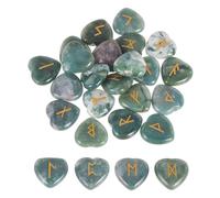 QUARKZMAN QUARKZMAN Piedras Rúnicas Con Alfabeto Futhark Antiguo Verde 25 Piezas|Grabado Cristales De Ágata India Piedras Corazón Amor Equilibrio Meditación Masaje Regalo Piedras Anti Estrés