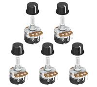 QUARKZMAN QUARKZMAN Potenciómetros Rotativos De 500K De Plástico Negro 24mm 5 Juego|Ohm WH138 Resistencia Variable Lineal De Una Vuelta Con Interruptor 3 Pines Y Tapa De Perilla De Para