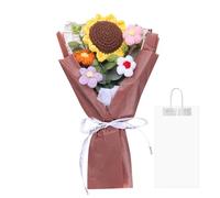 QUARKZMAN Ramo de Flores de Ganchillo, Ramo de Girasol Hecho a Mano, Ramo de Flores de Ganchillo Artificial para el Día de la Madre, Cumpleaños, Boda, Ramo de Graduación, Rosa