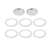 QUARKZMAN Recambio de Piezas de Cafetera Espresso de Cocina de Aluminio con 1 Filtro y 6 Sellos de Goma de Silicona de 46x36x4mm para Cafetera de Mocha de 1 Taza Plata