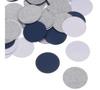 QUARKZMAN Recortes de confeti redondos brillantes de círculos de papel para decoración de pared de boda, fiesta de cumpleaños, 1,2 pulgadas de diámetro (blanco, plata y azul oscuro, 200 unidades)