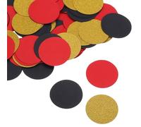QUARKZMAN Recortes de confeti redondos brillantes de círculos de papel para decoración de pared de mesa de boda, cumpleaños, diámetro de 1,2 pulgadas (rojo, negro y dorado, 200 unidades)