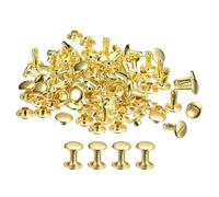 QUARKZMAN Remaches de Cuero 100 Juegos, Remache de Tapa Doble de 6x8mm, Remache de Pernos Metálicos para Reparación de Artesanía Cuero, DIY Cartera Cinturón Bolsa Zapato, Tono Dorado