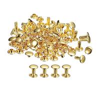 QUARKZMAN Remaches de Cuero 100 Kits, Remaches de Doble Tapa 8mm, Altura 10mm, Remache de Pernos Metálicos para Reparación Artesanía Cuero DIY Monedero Cinturón Bolsa Zapato, Tono Dorado