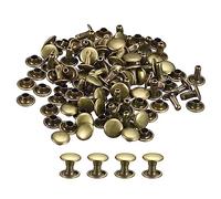 QUARKZMAN Remaches de Cuero 100 Kits, Remaches de Doble Tapa 8mm, Altura 8mm, Remache de Pernos Metálicos para Reparación Artesanía Cuero DIY Monedero Cinturón Bolsa Zapato, Tono Bronce
