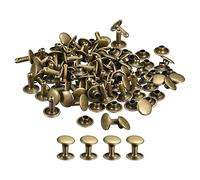 QUARKZMAN Remaches de Cuero 100 Kits, Remaches de Doble Tapa 9mm, Altura 10mm, Remache de Pernos Metálicos para Reparación Artesanía Cuero DIY Monedero Cinturón Bolsa Zapato, Tono Bronce