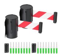 QUARKZMAN Soporte De Pared Fijo Barrera Retráctil De Cinturón 16.4 Pies Cinturones Retráctiles Para Control De Multitudes En Tiendas Rojas Y Blancas En Caja Negra De ABS Paquete De 2