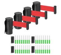 QUARKZMAN Soporte De Pared Fijo Barrera Retráctil De Cinturón 6.56 Pies Cinturones Retráctiles De Control De Multitudes Para Cola Tienda Minorista Estadio Negro ABS Paquete De 4