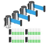 QUARKZMAN Soporte De Pared Fijo Barrera Retráctil De Cinturón 6.56 Pies Cinturones Retráctiles Para Control De Multitudes En Colas Tiendas Azul Claro Con Estuche De Acero Paquete De 4