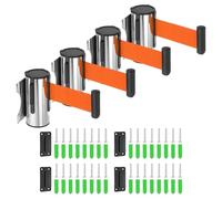 QUARKZMAN Soporte De Pared Fijo Barrera Retráctil De Cinturón 9.84 Pies Cinturones Retráctiles Para Control De Multitudes En Tiendas Naranja Con Estuche De Acero Paquete De 4