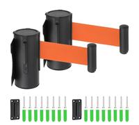 QUARKZMAN Soporte De Pared Fijo Con Barrera Retráctil De Cinturón 6.56 Pies Cinturones Retráctiles Fijos Para Control De Multitudes En Colas Tiendas Negra De ABS Paquete De 2