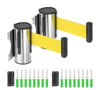 QUARKZMAN Soporte De Pared Fijo Con Barrera Retráctil De Cinturón 9.84 Pies Cinturones Retráctiles De Control De Multitudes Para Cola Tienda Minorista Estadio Paquete De 2