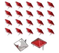 QUARKZMAN Tachuelas Pirámide Cuadradas 40 10mm 2 Garras Acero Carbono | Remache de Púa, para Bolsos, Zapatos, Artesanía de Cuero, Punk Rock y Chaquetas Vaqueras, Rojo Vibrante