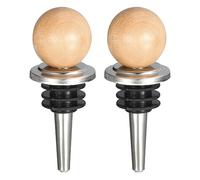 QUARKZMAN Tapón Vino Silicona, 2uds, 21mm/0.83" Tapón Botella Vino Acero Inoxidable con Bola Madera, Tapones Vino Reutilizables, Conservador Vino para Champán, Cerveza Y Soda