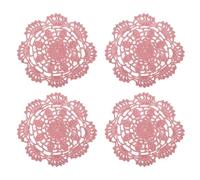 QUARKZMAN Tela Posavasos, 4uds 5" - Algodón Tejido Crochet Tapetes, Encaje Bordado Copa Alfombra con Floral Patrón para Boda Fiesta Decoración (Cuero Rojo)