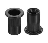 QUARKZMAN Tuercas de remache M6 de acero al carbono con cabeza plana moleteada, tuerca de inserción roscada, color negro, 60 unidades