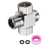 QUARKZMAN Válvula Diverter De Ducha G1/2" 4 Vías, Adaptador Cuadrado Para Bidet De Acero Inoxidable Conector De Manguera Tee Con Cinta PTFE Para Válvula Grifo De Baño (50mm, Plateado)