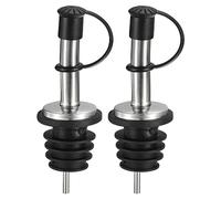QUARKZMAN Vertedores Botellas Acero Inoxidable, 2uds 90 Mm/3,54" con Tapones Goma, Vertedores Vino Y Licor para Verter Líquidos, Vino, Vinagre Y Mayoría las Botellas Licor (Negro)