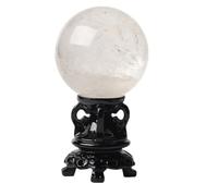 Quartz Crystal Ball White Crystal Sphere Gemstone Ball Sculpture Figurine with Wooden Base for Witchcraft, Fengshui, Aura Home Desk Decor,11cm/4.3in