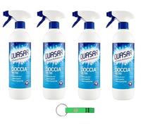 Quasar Doccia Vetri - Limpiador en aerosol (4 unidades, ideal para limpiar cristales de ducha, 580 ml, incluye llavero Beni Culinari gratuito)