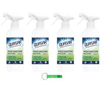 Quasar Profumatore Multiuso - Ambientador multiusos (4 unidades, aroma duradero, limpia y elimina el polvo, 500 ml, incluye llavero Beni Culinari gratuito)