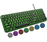 QUASIO Teclado retroiluminado de impresión grande, silencioso, con cable USB, con retroiluminación de 7 colores, letras de impresión de gran tamaño, teclado de máquina de escribir con teclas redondas