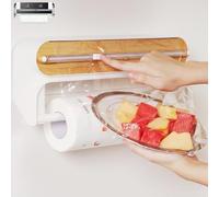 Quasziwa Dispensador Papel Aluminio y Film con Porta Rollos de Papel Cocina - 2-en-1 Portarollos Cocina de Pared, Diseño magnético - fácil de Instalar y Ahorra Espacio, Incluye Film de 50m, Natural