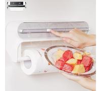 Quasziwa Dispensador Papel Aluminio y Film con Porta Rollos de Papel Cocina - 2-en-1 Portarollos Cocina de Pared, Diseño magnético - fácil de Instalar y Ahorra Espacio, Incluye Film de 50m, Blanco