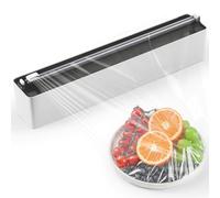 Quasziwa Dispensador Papel Aluminio y Film - Organizador de Cocina Magnético y Adhesivo sin Taladrar - Corte Preciso y Ahorra Espacio, Cortador de Film Transparente - Incl. Rollo 30cm x 50m, Negro