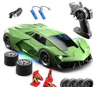 Quavva Coche de deriva RC 1/18 4WD para más de 14 adultos, luces LED de 2.4 GHz, 2 velocidades, neumáticos duales, modelo RTR morado (verde 2B)