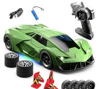 Quavva Coche de deriva RC 1/18 4WD para más de 14 adultos, luces LED de 2.4 GHz, 2 velocidades, neumáticos duales, modelo RTR morado (verde)