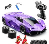 Quavva Coche de deriva RC 1/18 4WD para más de 14 adultos, luces LED de 2.4 GHz, 2 velocidades, neumáticos duales, modelo RTR morado (morado)