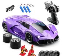 Quavva Coche de deriva RC 1/18 4WD para más de 14 adultos, luces LED de 2.4 GHz, 2 velocidades, neumáticos duales, modelo RTR morado (morado 3B)