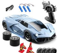 Quavva Coche de deriva RC 1/18 4WD para más de 14 adultos, luces LED de 2.4 GHz, 2 velocidades, neumáticos duales, modelo RTR morado (azul 3B)