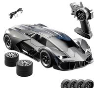 Quavva Coche de deriva RC 1/18 4WD para más de 14 adultos, luces LED de desbordamiento completo proporcional de 2.4 GHz, neumáticos duales de 2 velocidades, modelo RTR morado (negro)